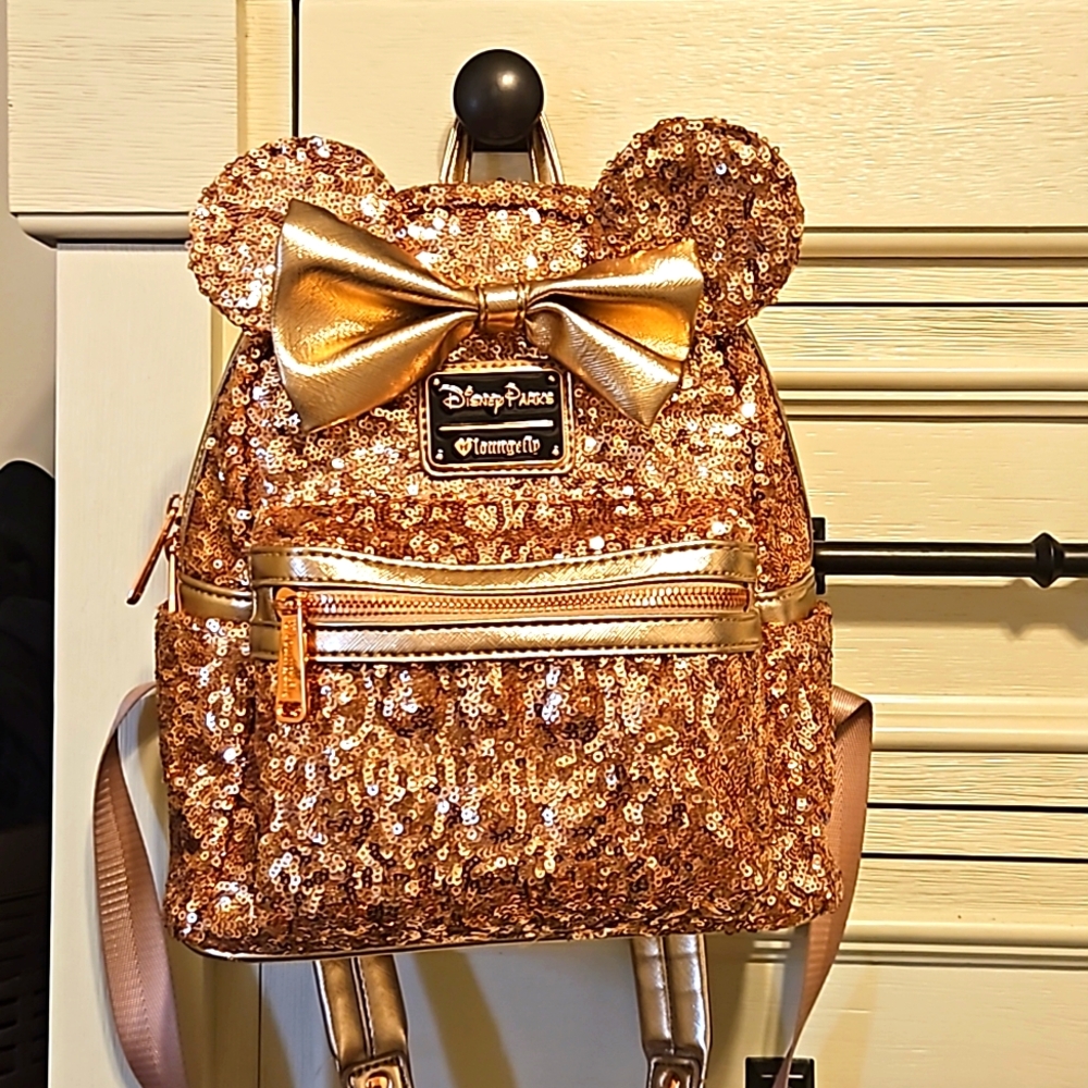 Rose Gold Sequin Loungefly Minnie Backpack